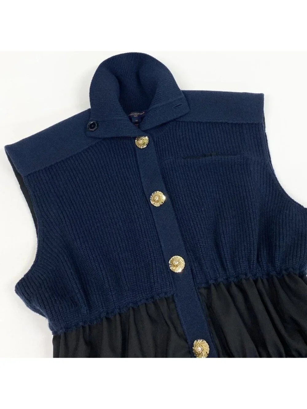 Louis Vuitton Jewel Button Sleeveless Cardigan Wool Cashmere Blend Night Blue XS